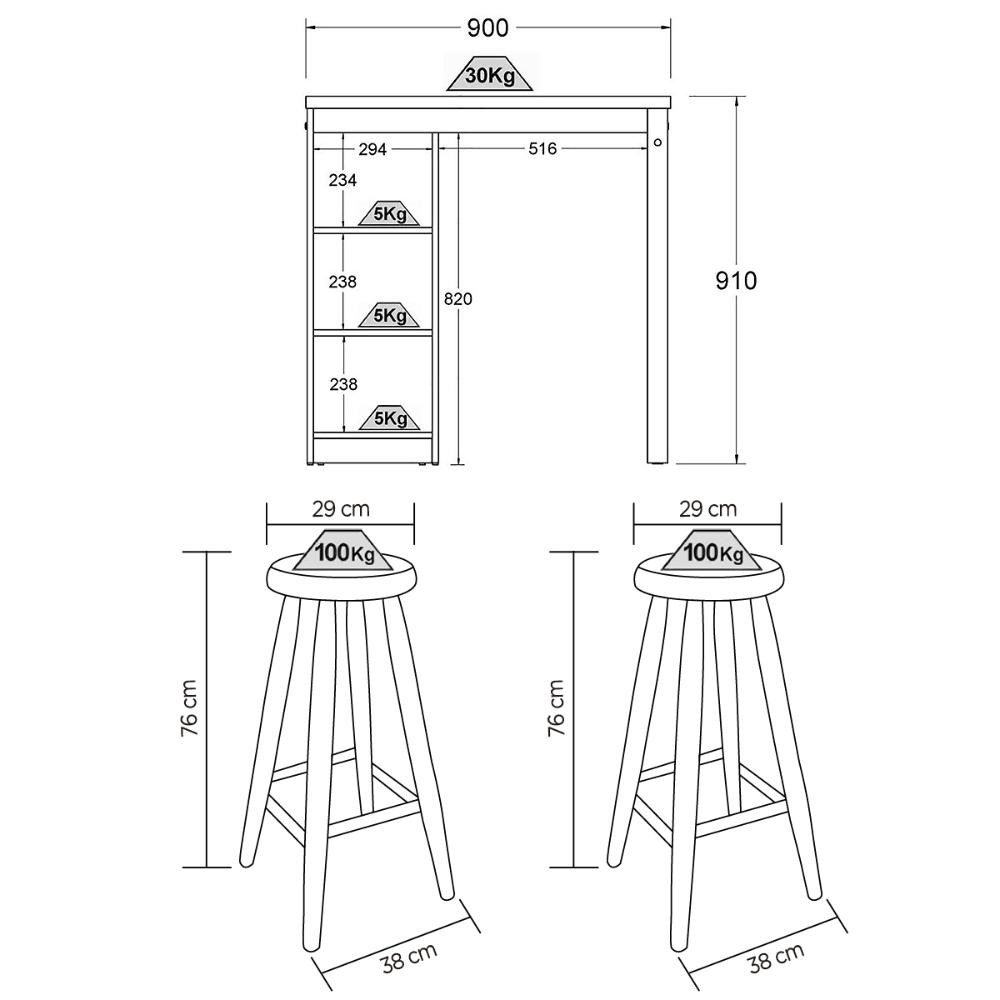 Bancada Cozinha Gourmet Ditália Com 2 Banquetas CD-1022 cor:branco
