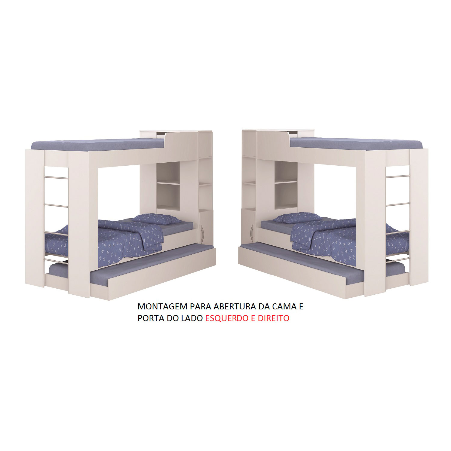 Beliche Cama Aux C/ 3 Colchões Ditália Treliche CM-15 Branco
