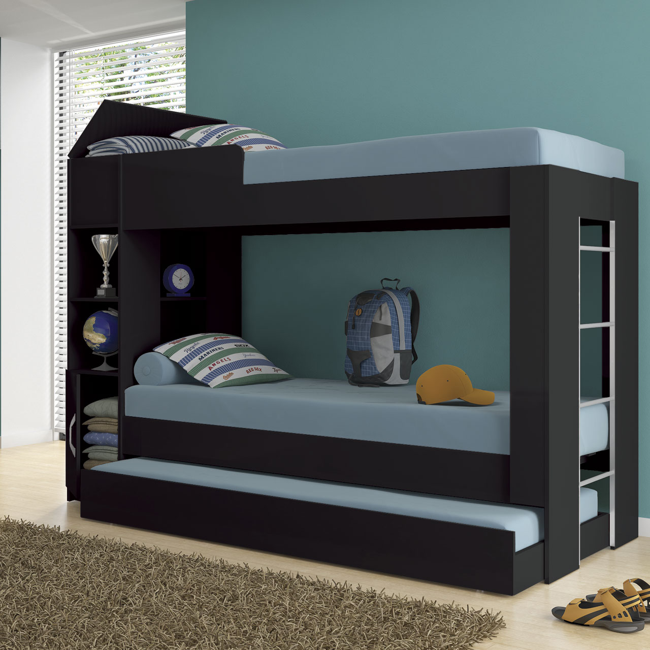 Beliche Cama Aux C/ 3 Colchões Ditália Treliche CM-15 Preto