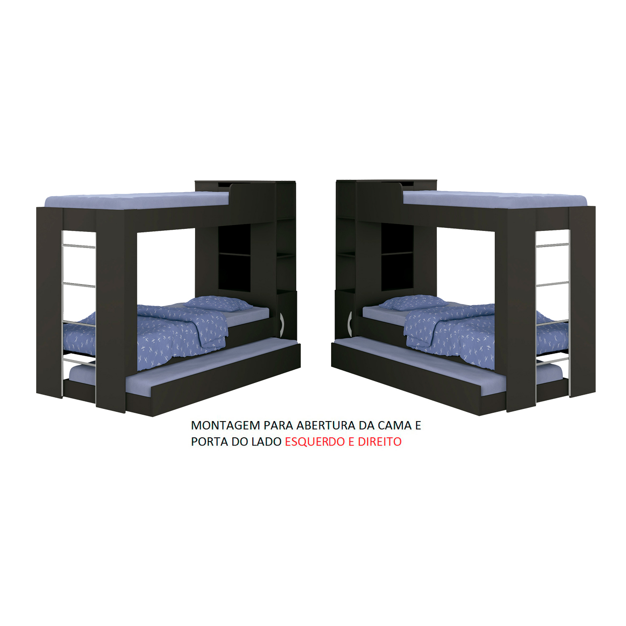 Beliche Cama Aux C/ 3 Colchões Ditália Treliche CM-15 Preto