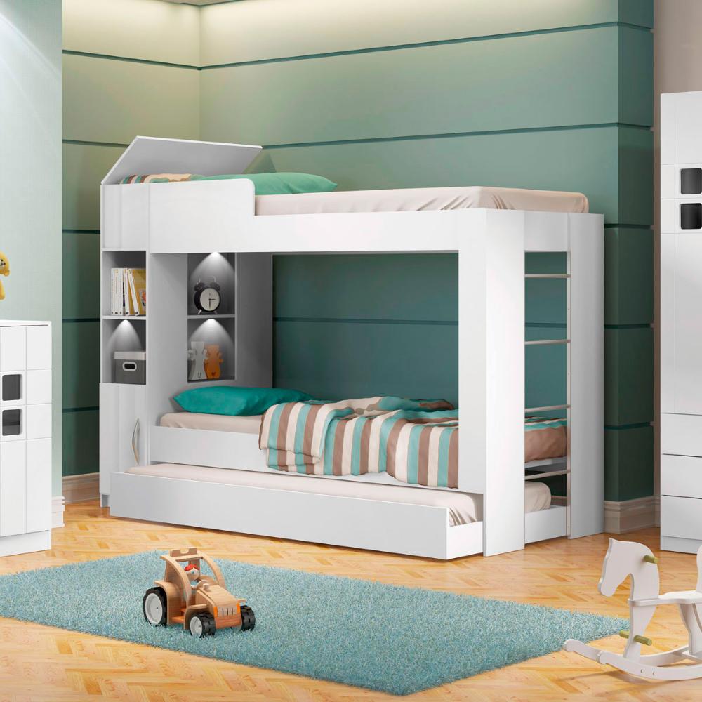 Beliche Ditália Cama Aux c/colchões+ Kit luz CM-15 COR:branco