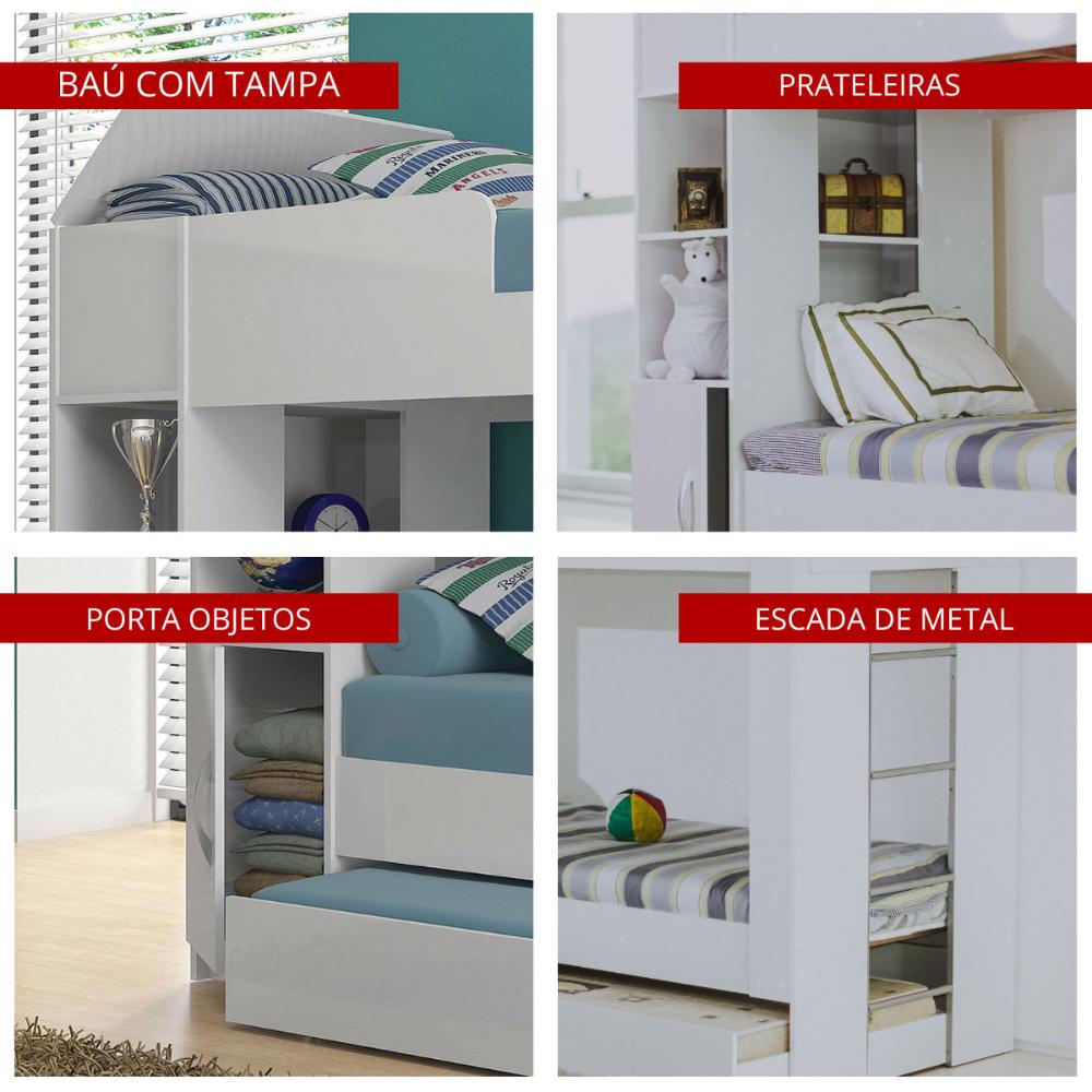 Beliche Ditália Cama Aux c/colchões+ Kit luz CM-15 COR:branco