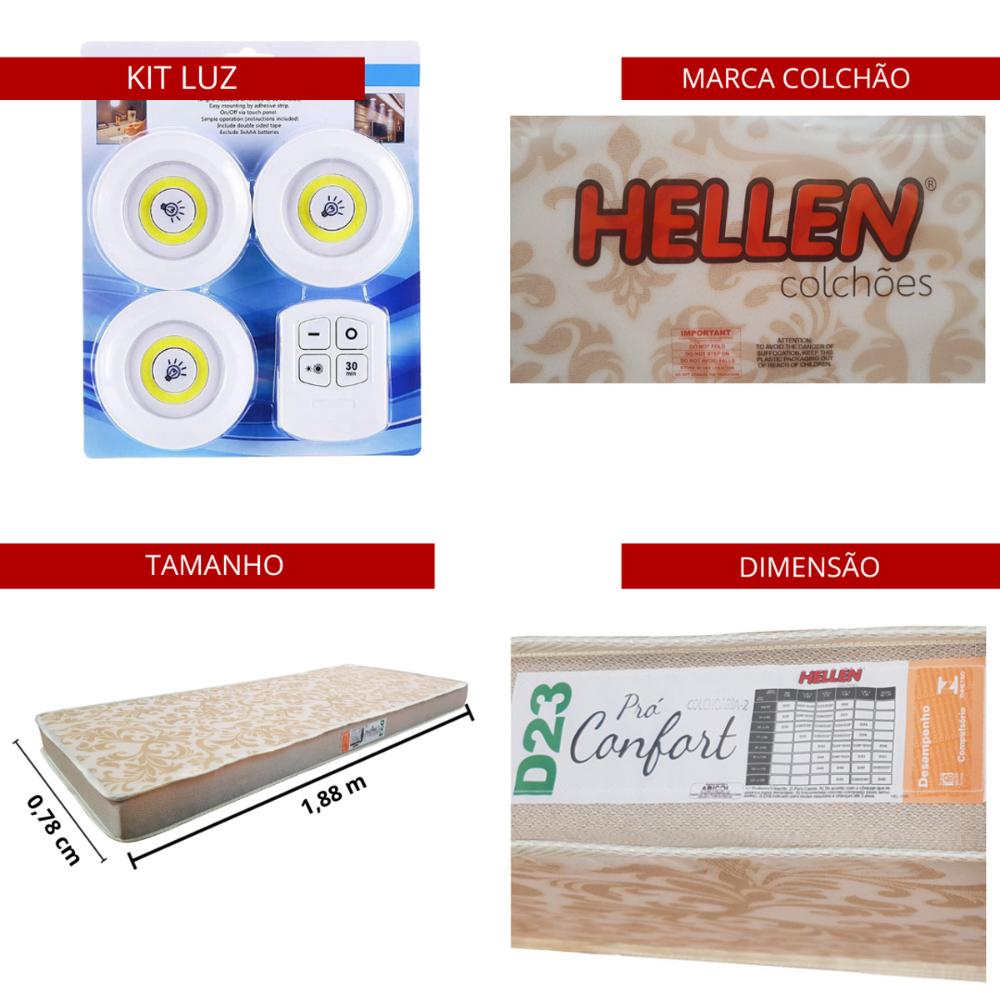 Beliche Ditália Cama Aux c/colchões+ Kit luz CM-15 COR:diamond