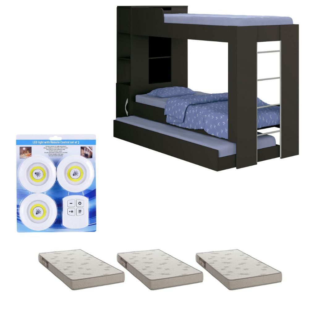 Beliche Ditália Cama Aux c/colchões+ Kit luz CM-15 COR:preto