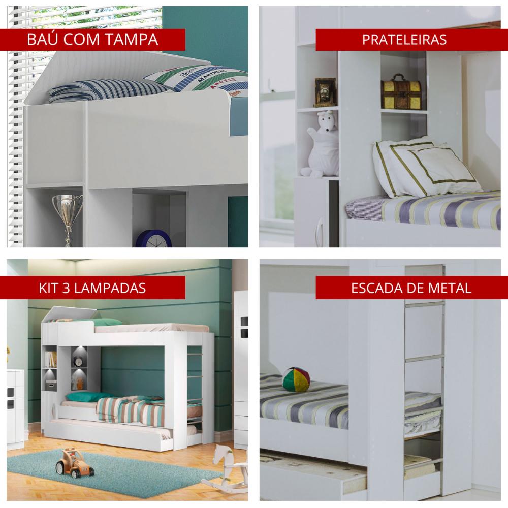Beliche Ditália Cama Auxiliar com kit luz CM-15 COR:branco