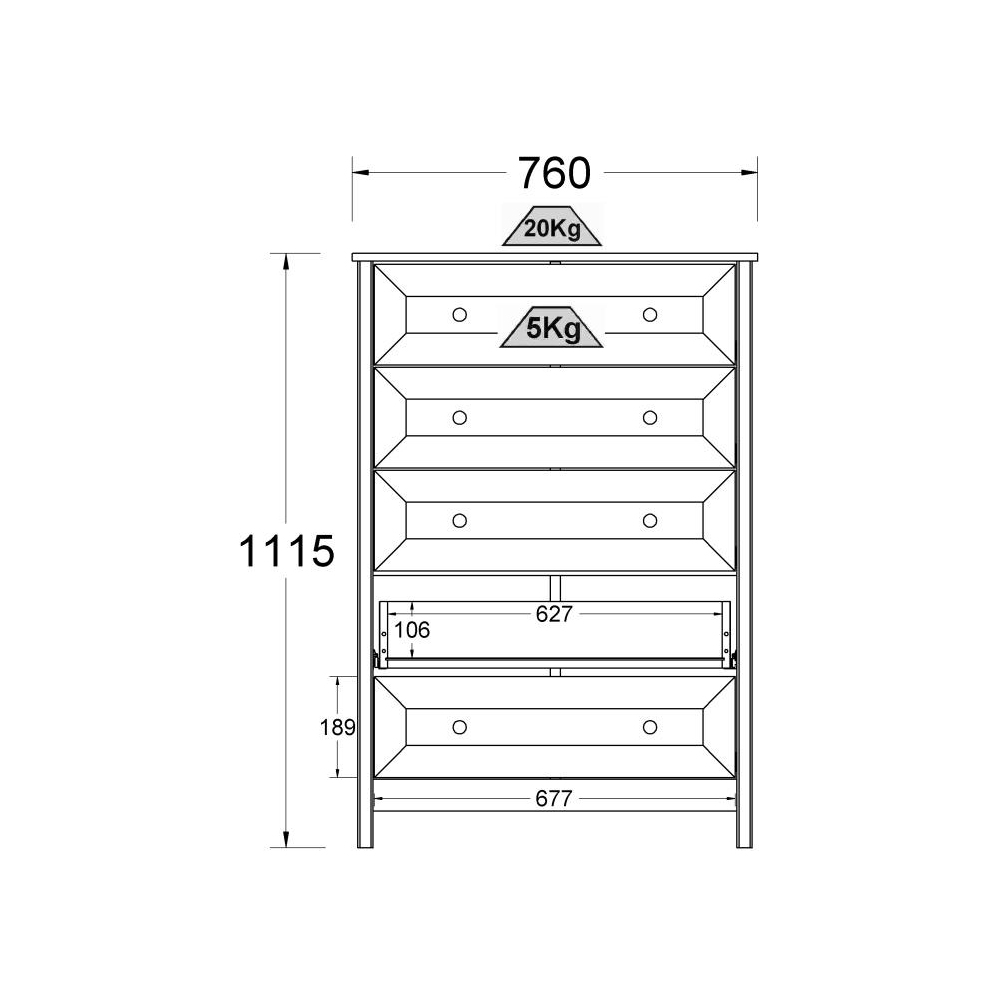Cômoda Alta Ditália 5 Gavetas DM-229 Branco