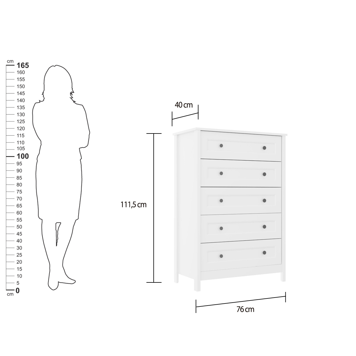 Cômoda Alta Ditália 5 Gavetas DM-229 Branco