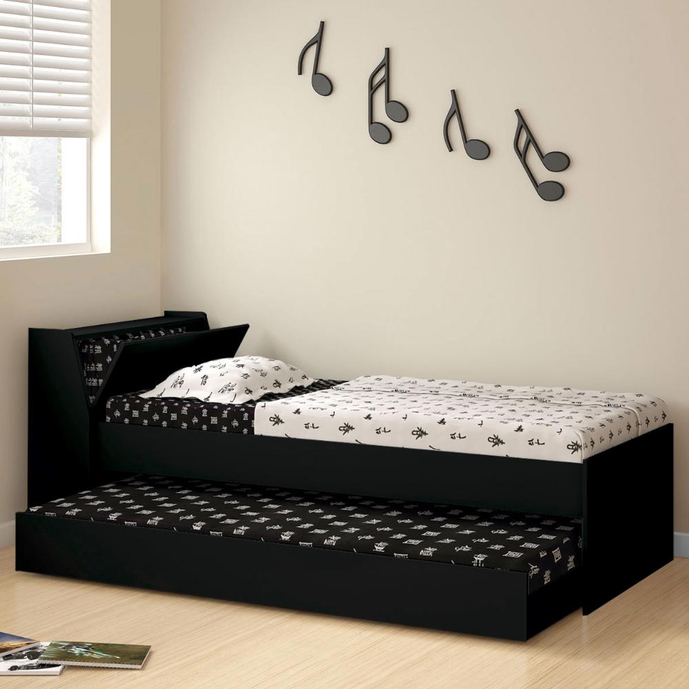 Cama Solteiro Bicama Com 2 Colchões Ditália BB-28 Preto