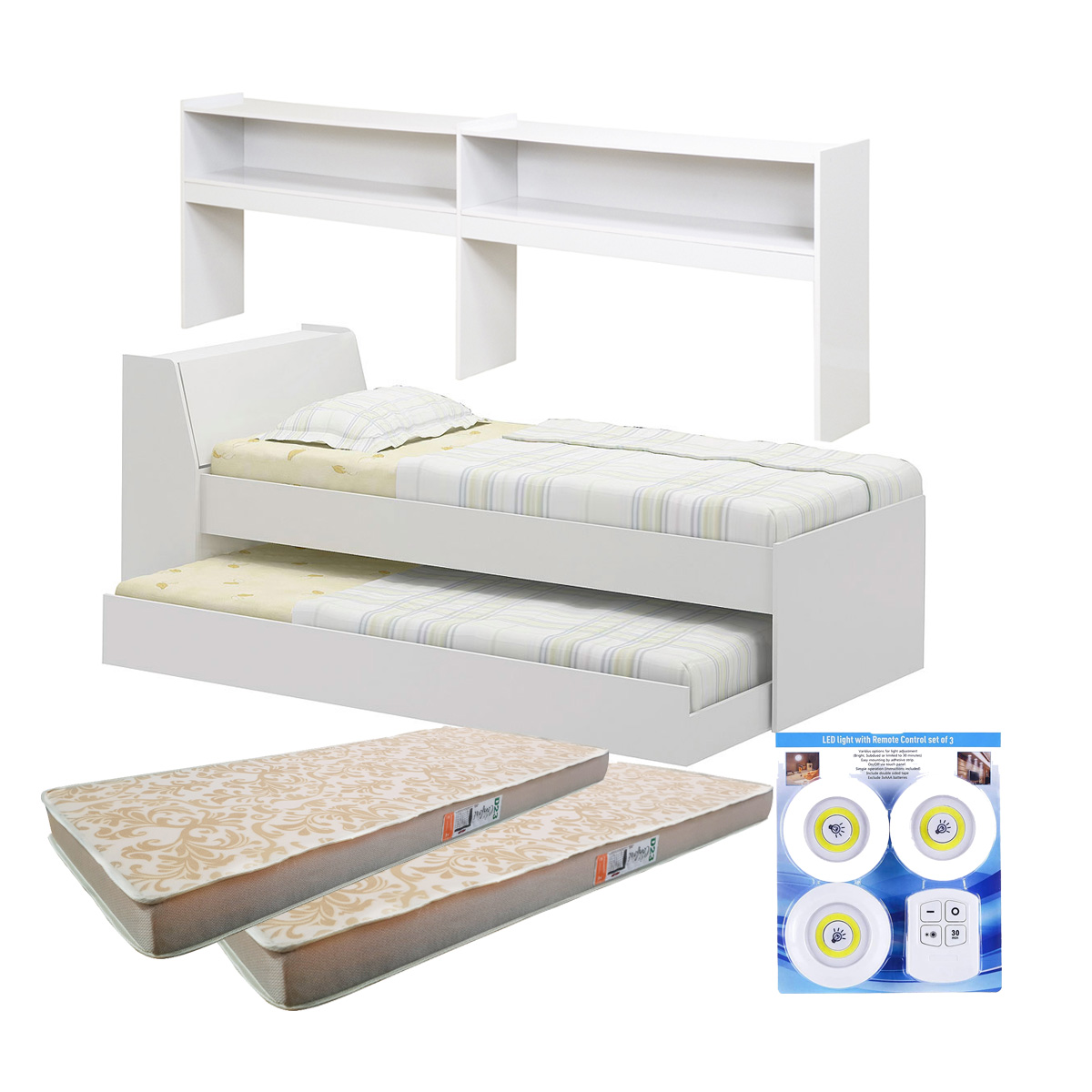Cama Solteiro Bicama Estante +luz+2colc Ditália BB2829 cor:branco