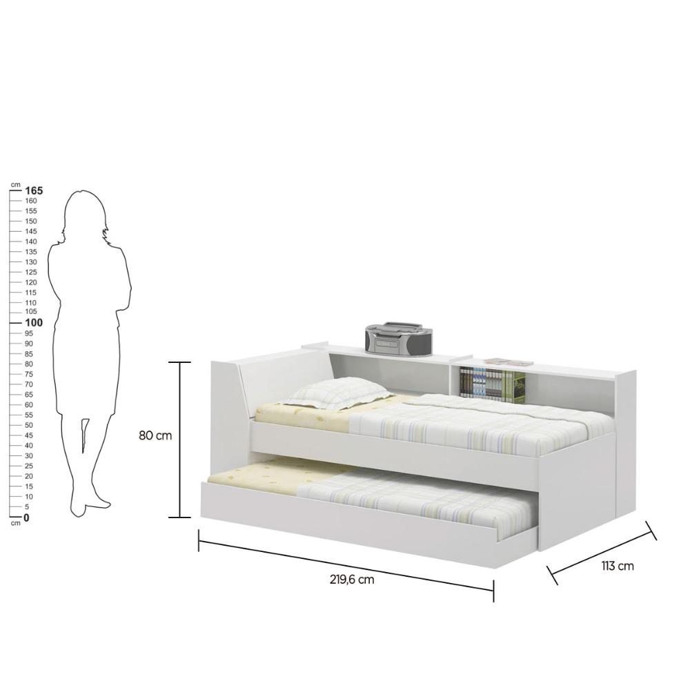 Cama Solteiro Bicama com Estante Ditália BB-28-29 Branco