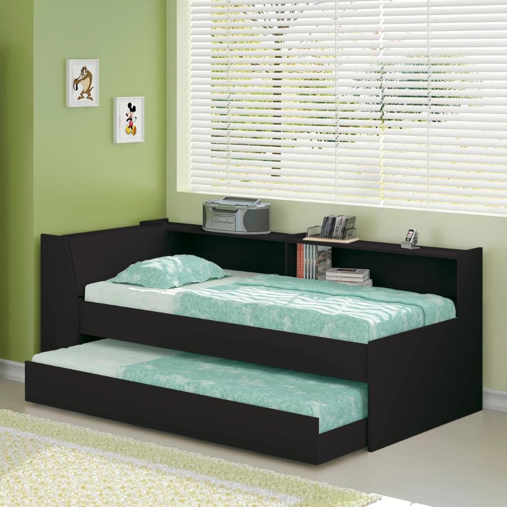 Cama Solteiro Bicama com Estante Ditália BB-28-29 Preto