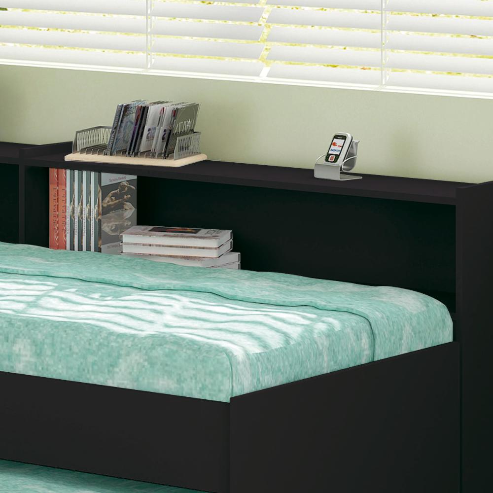 Cama Solteiro Bicama com Estante Ditália BB-28-29 Preto
