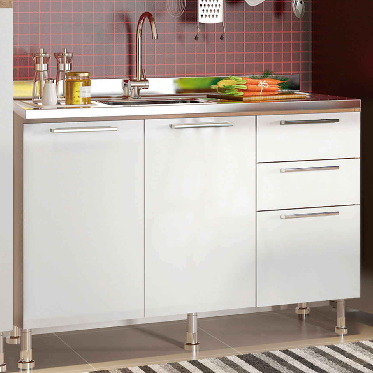 Cozinha Compacta Ditália Aspen 4 Peças Carvalho/Branco A45