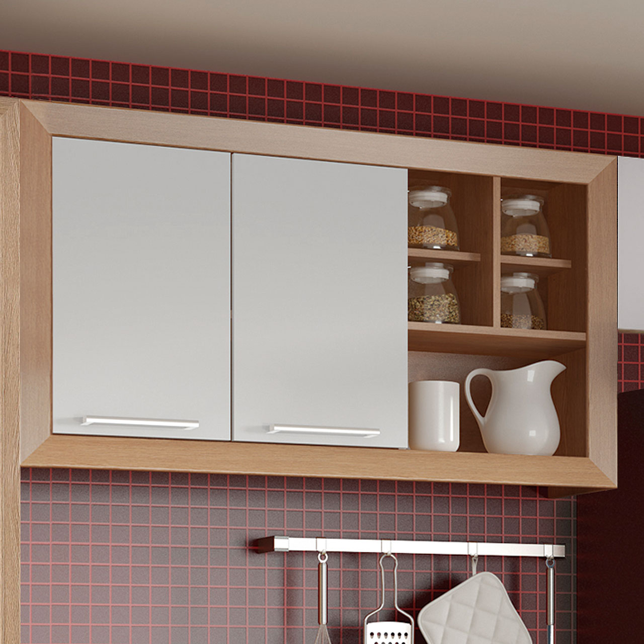 Cozinha Compacta Ditália Aspen 4 Peças Carvalho/Branco A45