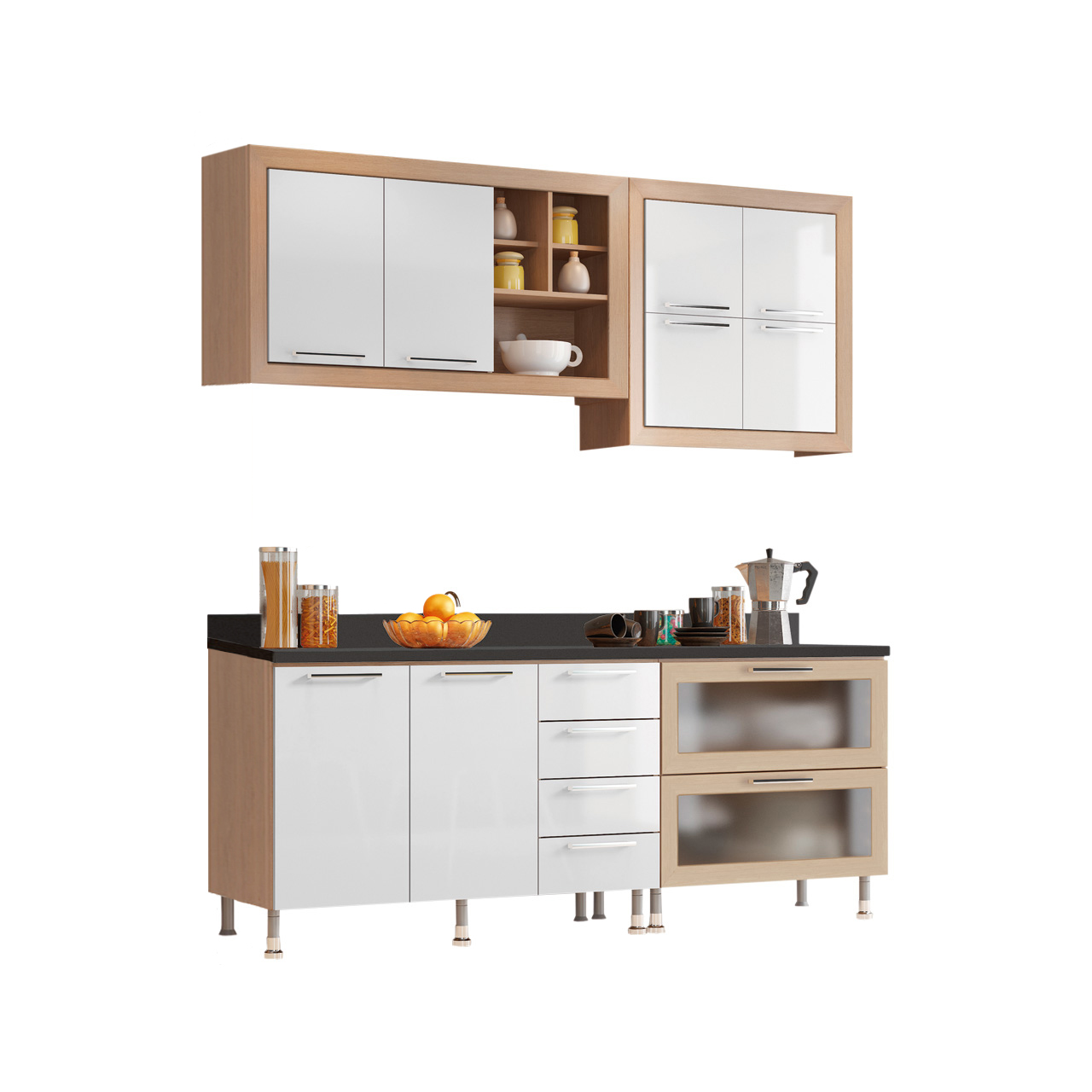 Cozinha Ditália Aspen com tampos Carv/Branco A58