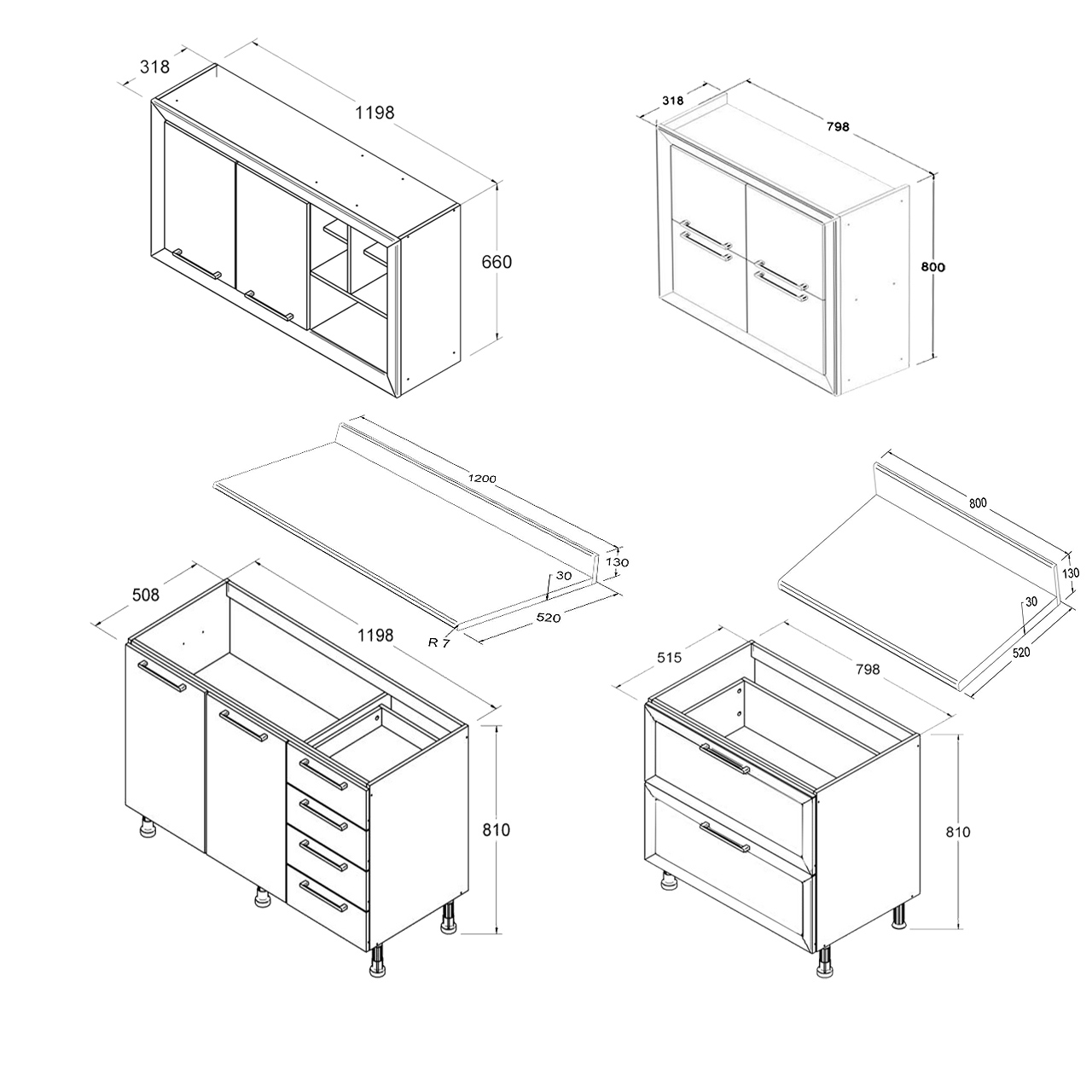 Cozinha Ditália Aspen com tampos Carv/Branco A58
