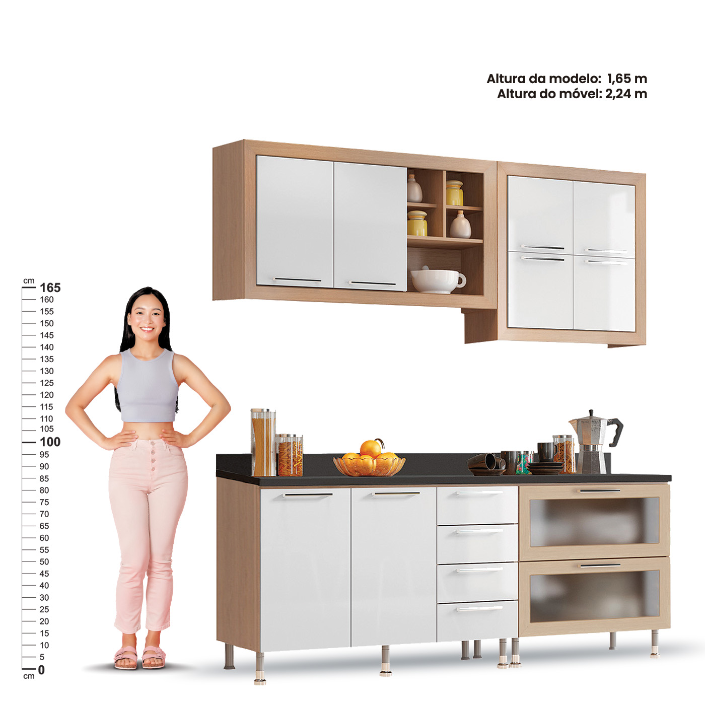 Cozinha Ditália Aspen com tampos Carv/Branco A58