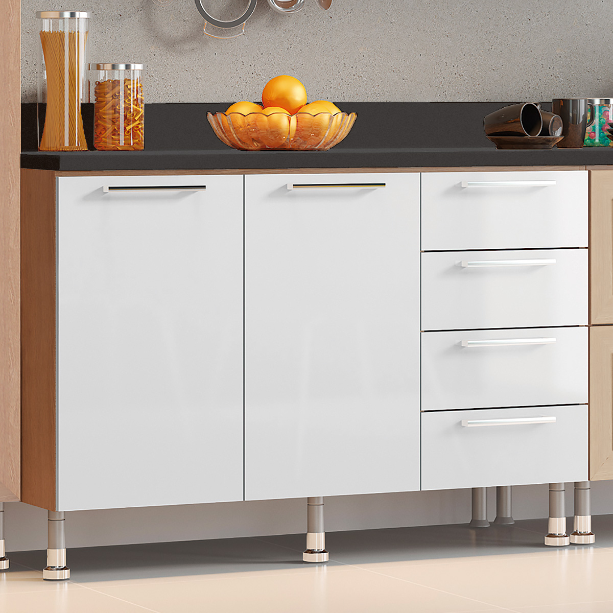 Cozinha Ditália Aspen com tampos Carv/Branco A58