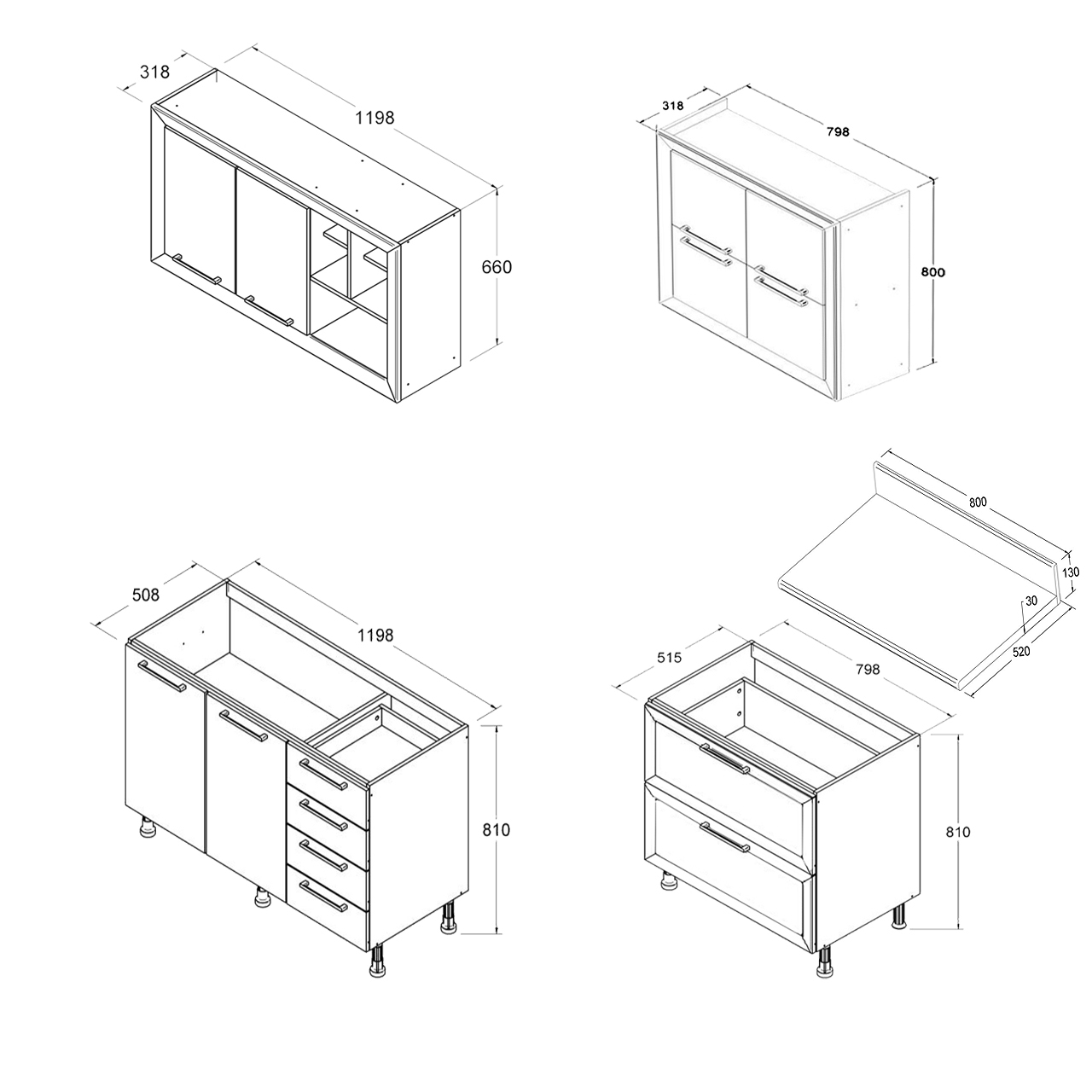 Cozinha Ditália Aspen s/tampo s/pia Carv/Branco A58