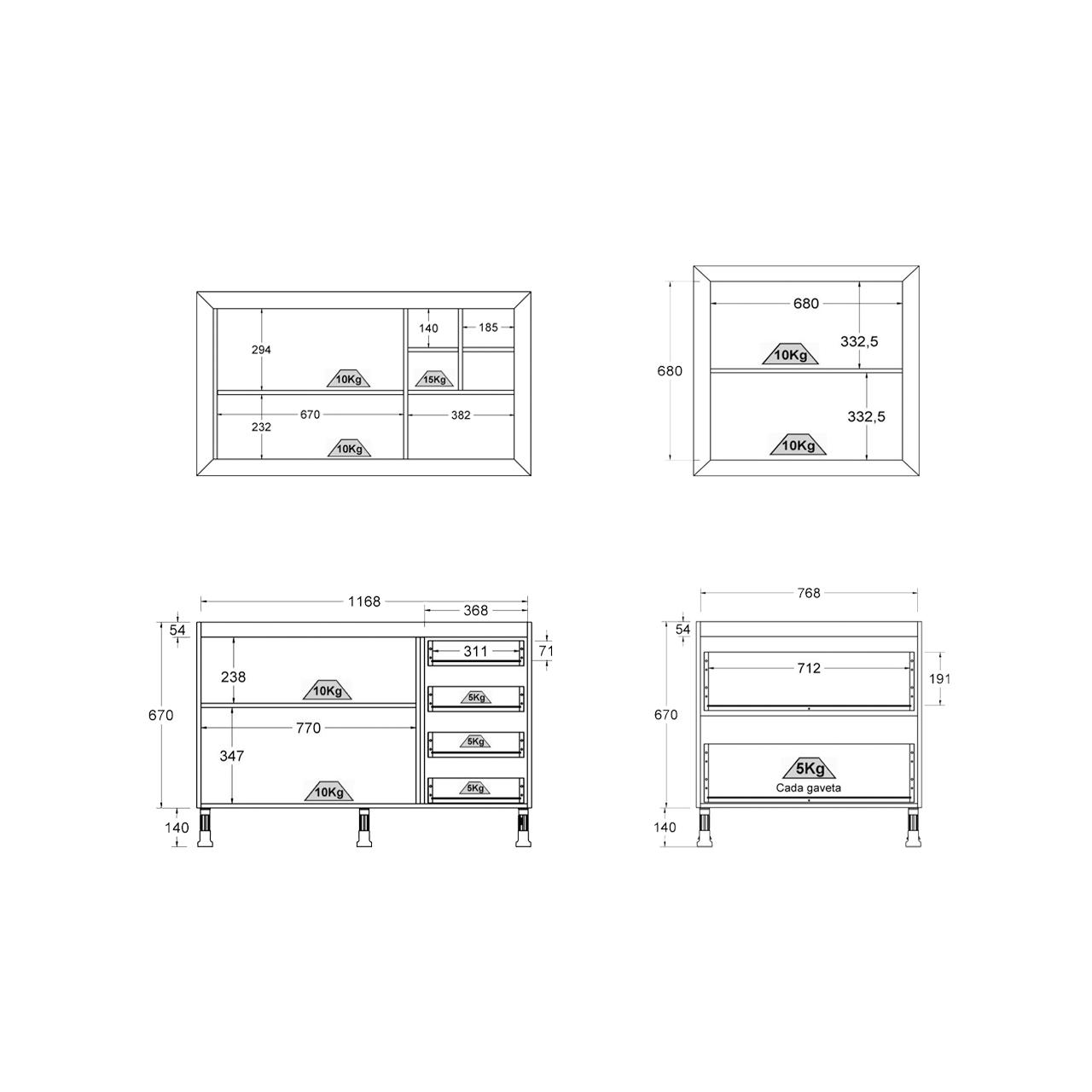 Cozinha Ditália Aspen s/tampo s/pia Carv/Branco A58