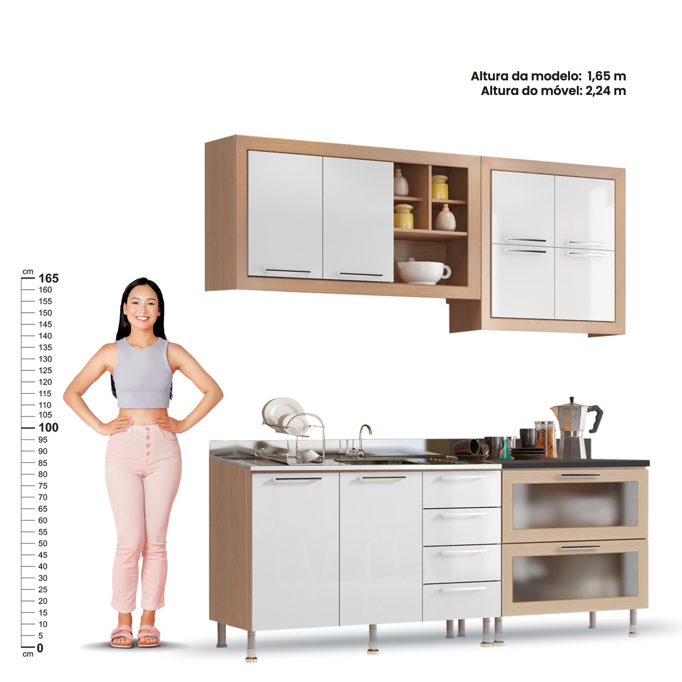 Cozinha Ditália Aspen s/tampo s/pia Carv/Branco A58