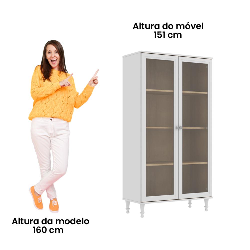 Cristaleira Estante Para Livros Ditália 2 Portas Vidro E-957 Cor:Branco