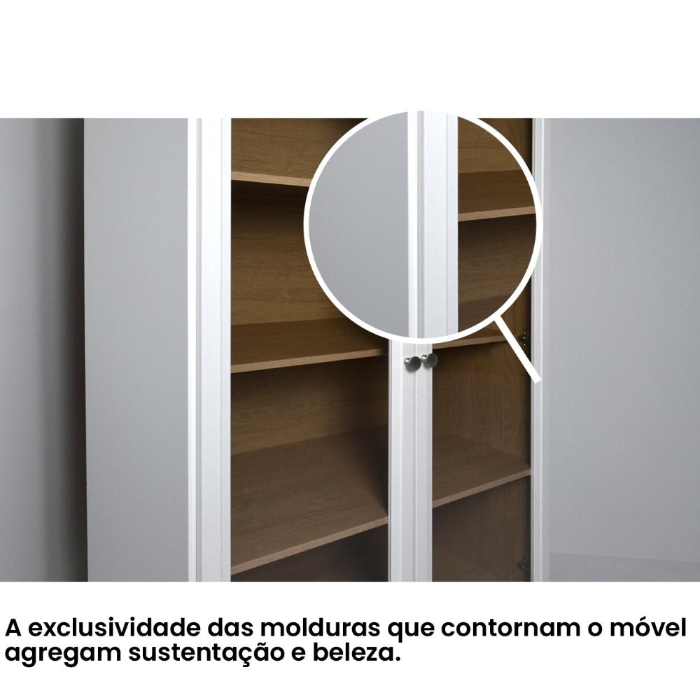Cristaleira Estante Para Livros Ditália 2 Portas Vidro E-957 Cor:Branco