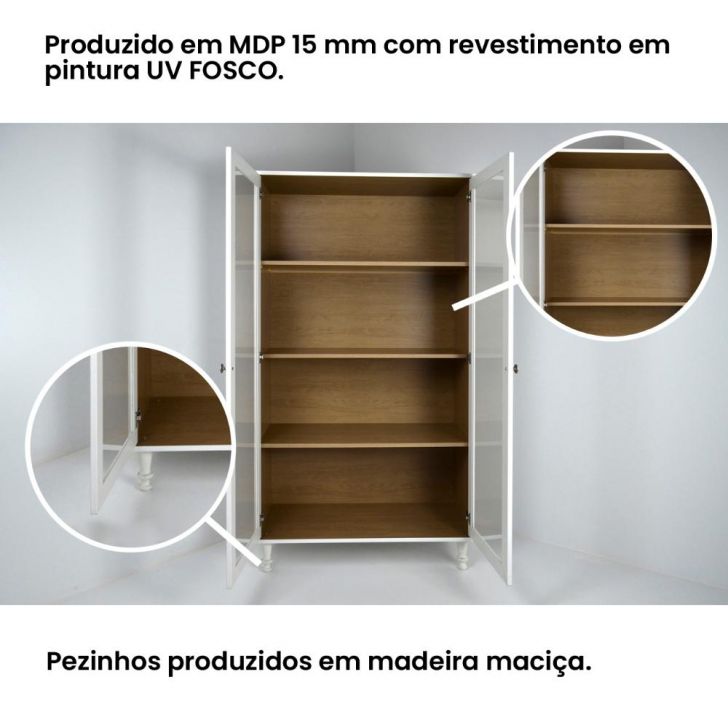 Estante Para Livros Ditália 2 Portas Vidro E-957 Cor:branco