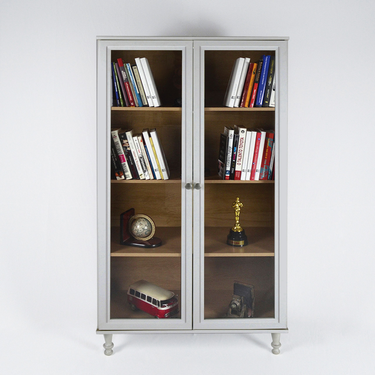 Cristaleira Estante Para Livros Ditália 2 Portas Vidro E-957 Cor:Cinza
