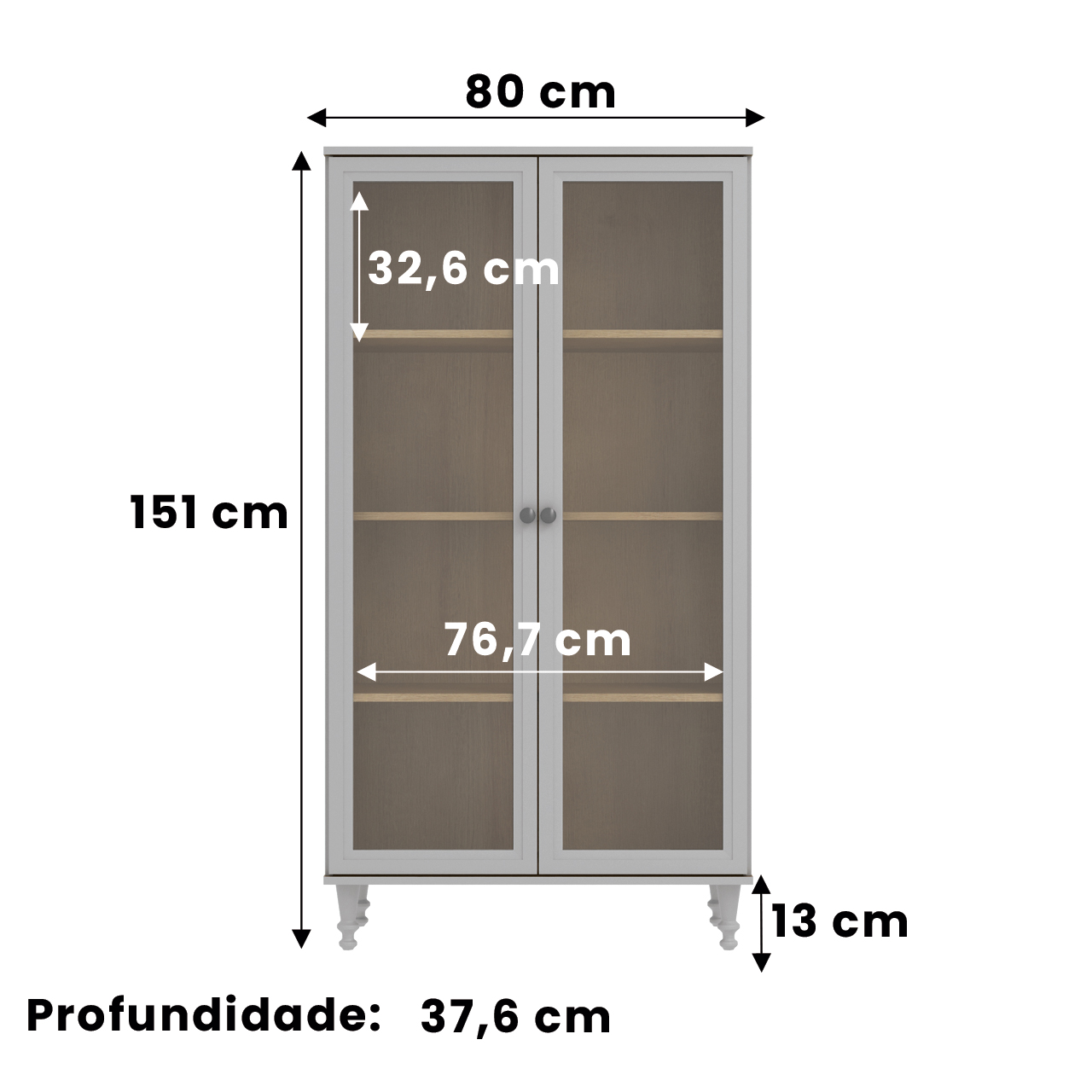 Cristaleira Estante Para Livros Ditália 2 Portas Vidro E-957 Cor:Cinza