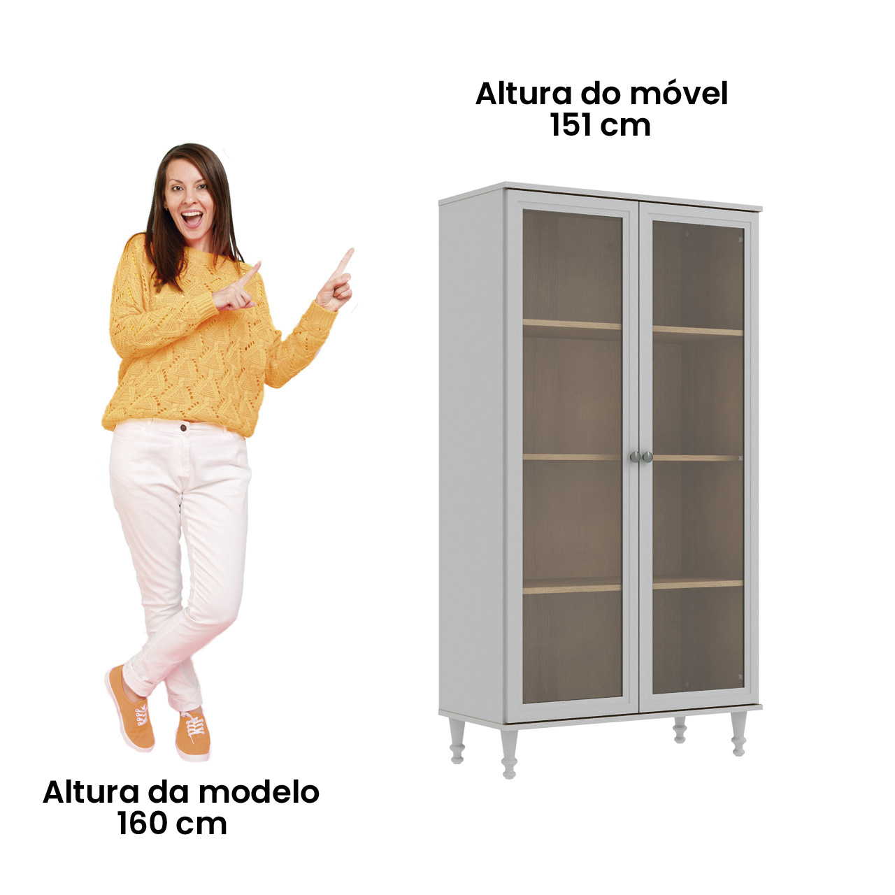 Cristaleira Estante Para Livros Ditália 2 Portas Vidro E-957 Cor:Cinza