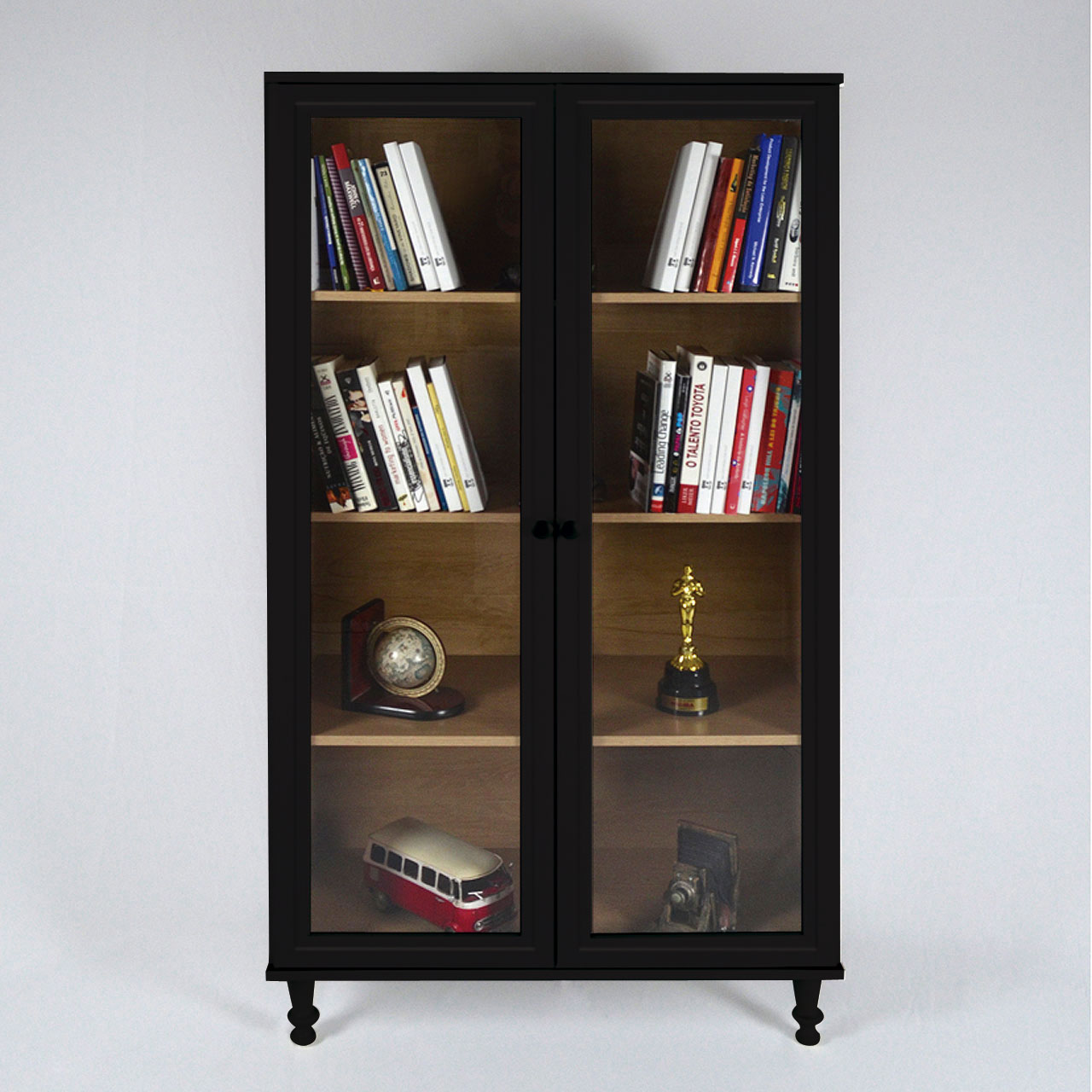 Cristaleira Estante Para Livros Ditália 2 Portas Vidro E-957 Cor:Preto