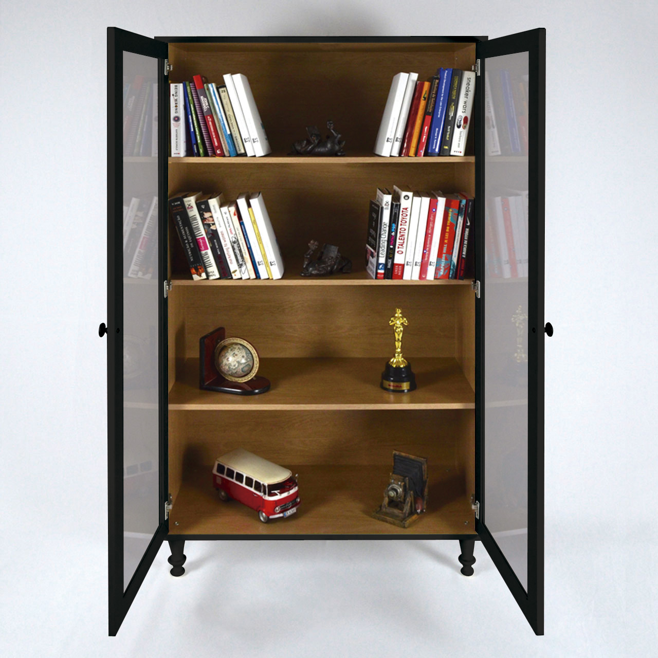 Cristaleira Estante Para Livros Ditália 2 Portas Vidro E-957 Cor:Preto