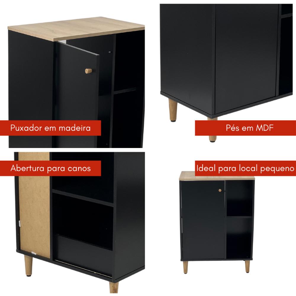 Gabinete Armário Banheiro Ditália 1 Porta BN-06 cor:preto
