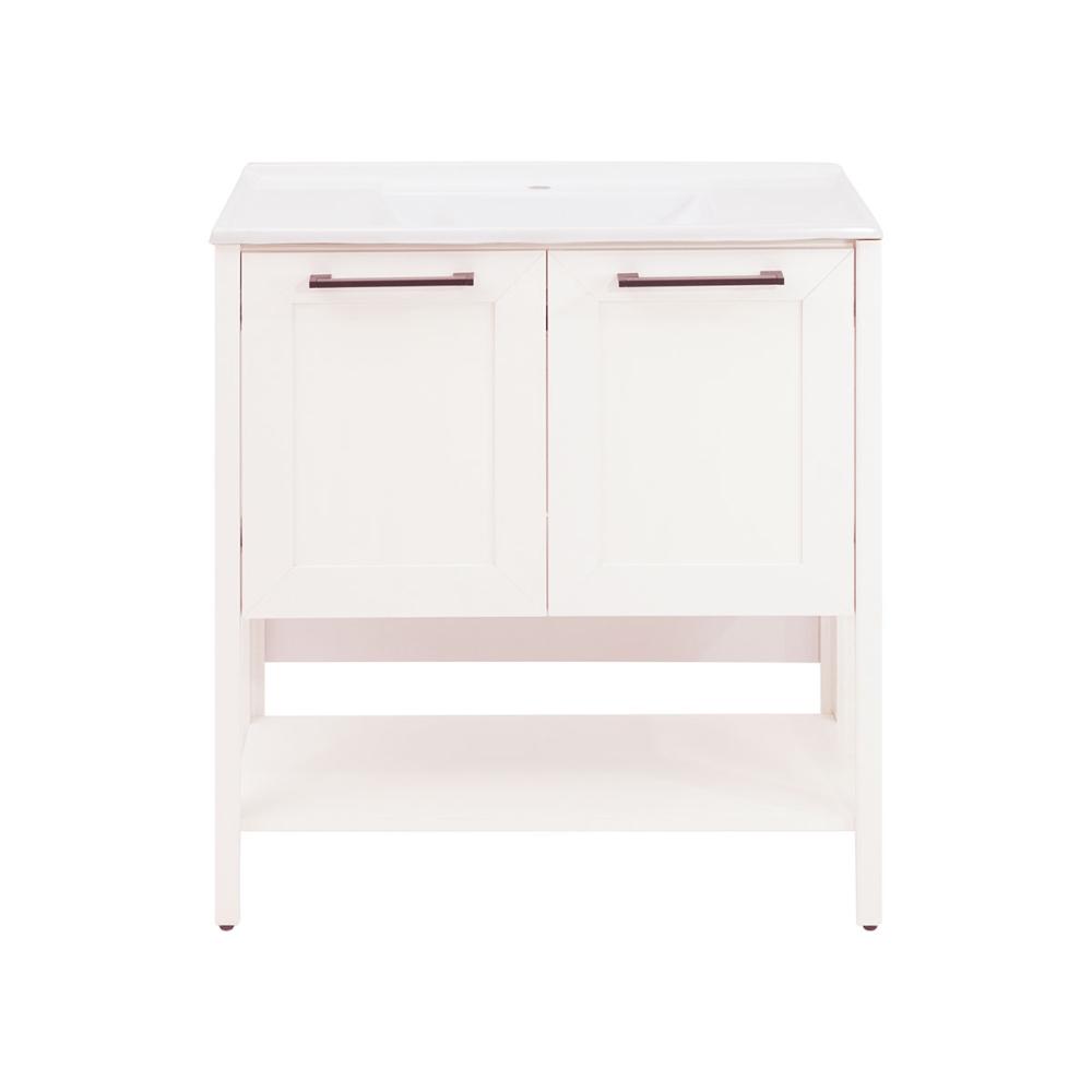 Gabinete Armário Banheiro Ditália 2 Portas Com Pia BN-02 cor:branco