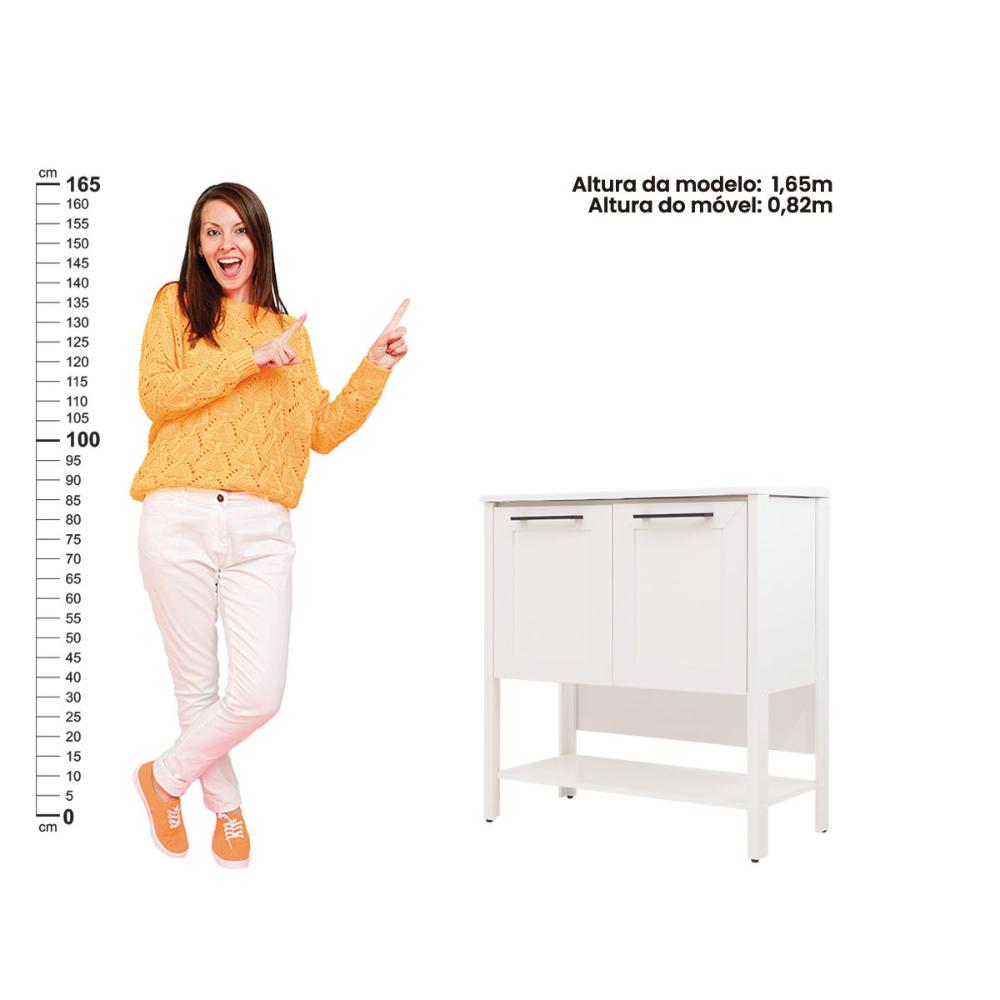 Gabinete Armário Banheiro Ditália 2 Portas Com Pia BN-02 cor:branco