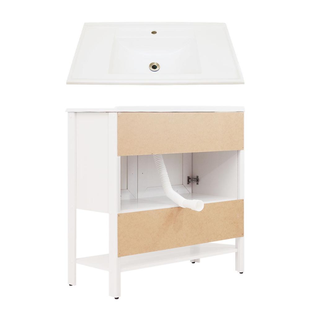 Gabinete Armário Banheiro Ditália 2 Portas Com Pia BN-02 cor:branco