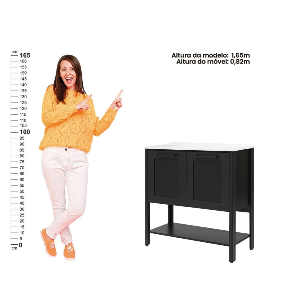 Gabinete Armário Banheiro Ditália 2 Portas Com Pia BN-02 cor:preto