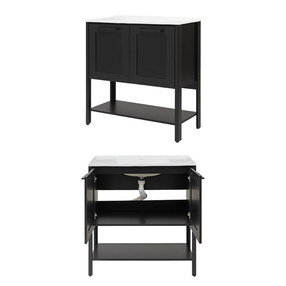 Gabinete Armário Banheiro Ditália 2 Portas Com Pia BN-02 cor:preto