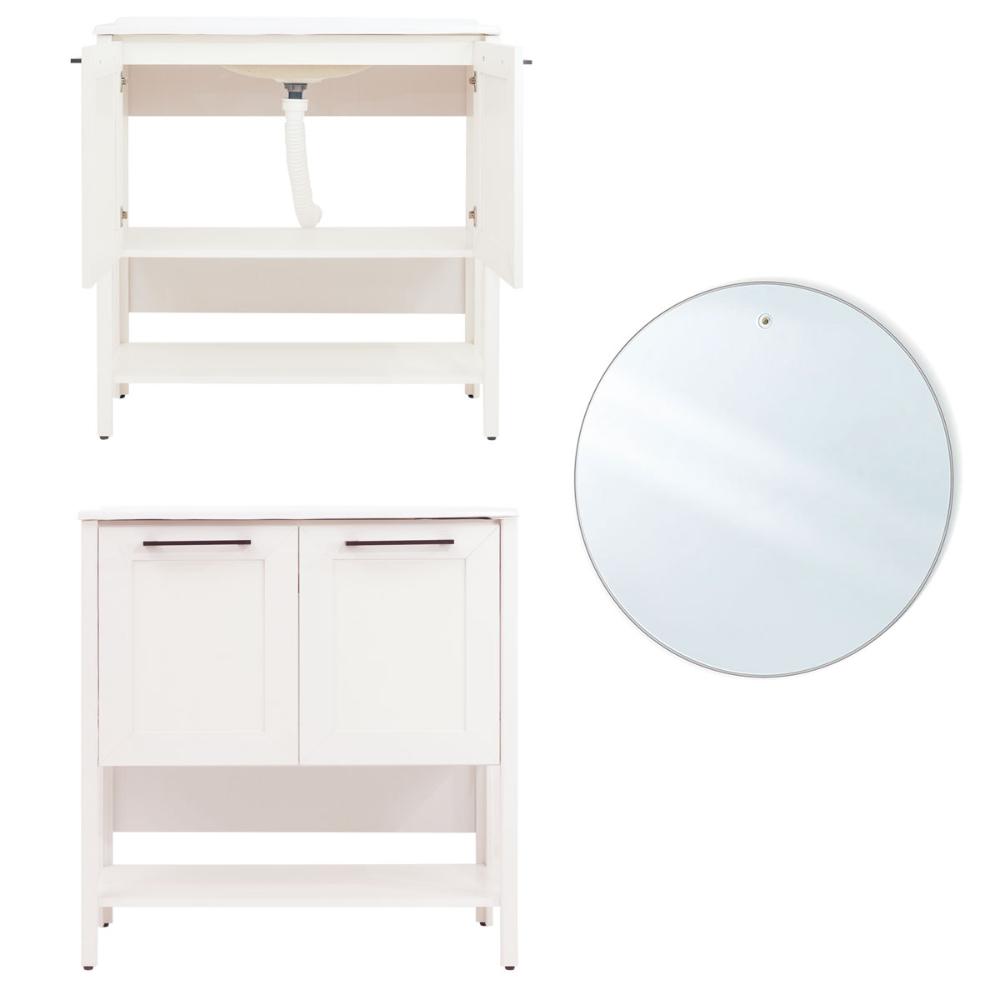 Gabinete Armário Banheiro Ditália c Pia + Espelho BN-02 cor:branco