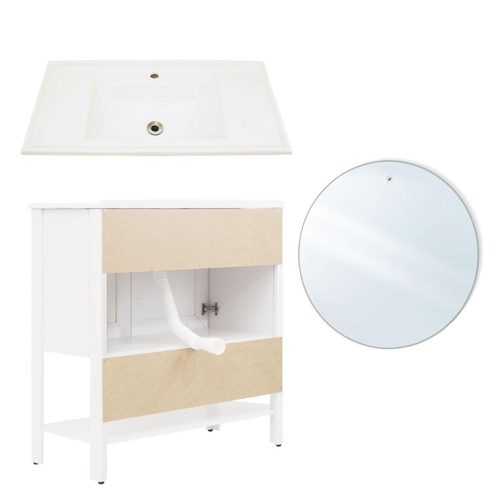 Gabinete Armário Banheiro Ditália c Pia + Espelho BN-02 cor:branco