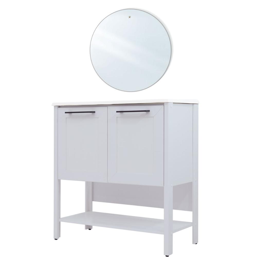 Gabinete Armário Banheiro Ditália c Pia + Espelho BN-02 cor:cinza