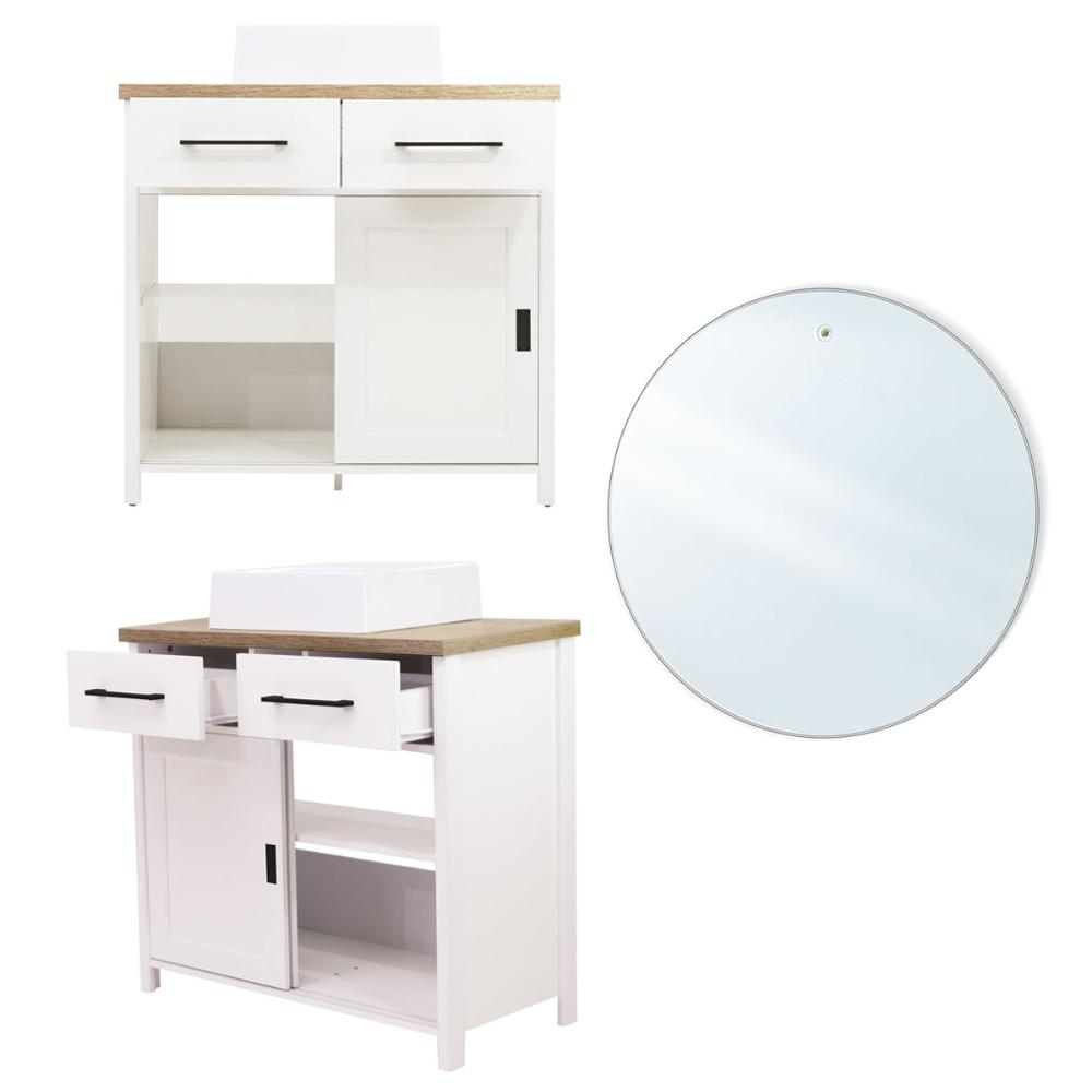 Gabinete Armário Banheiro Ditália com Cuba + Espelho / BN-03 cor:branco