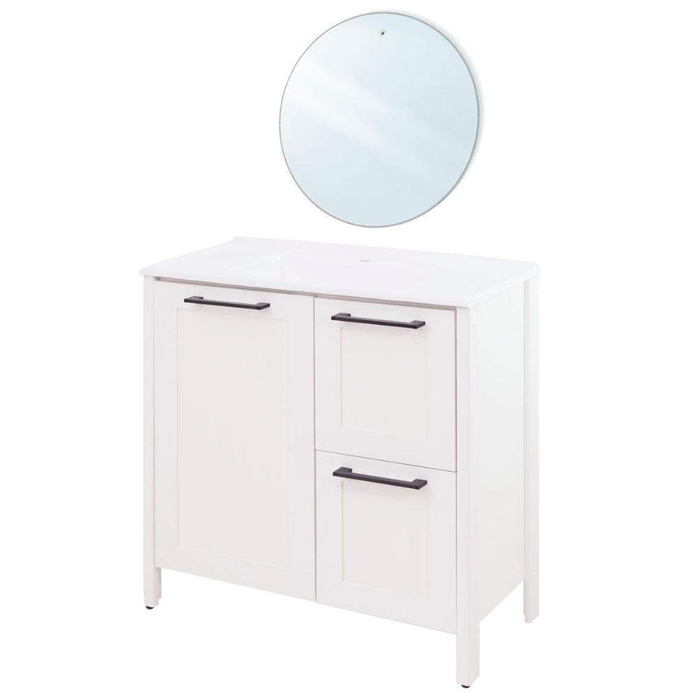 Gabinete Armário Banheiro Ditália com Pia + Espelho BN-01 cor:branco
