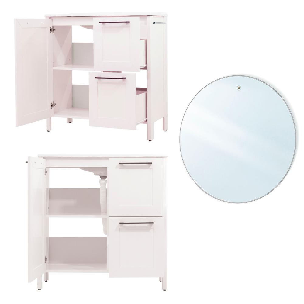 Gabinete Armário Banheiro Ditália com Pia + Espelho BN-01 cor:branco