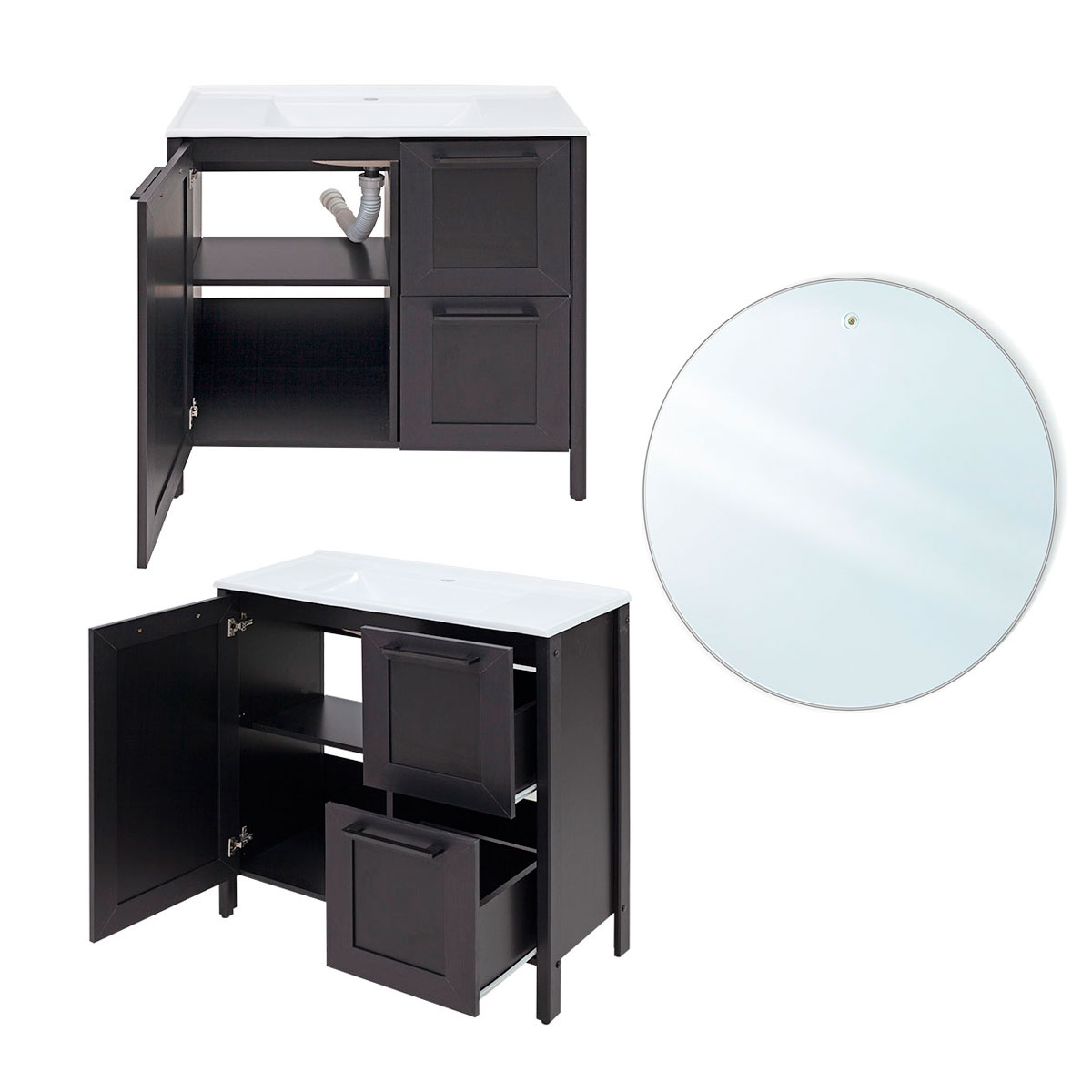 Gabinete Armário Banheiro Ditália com Pia + Espelho BN-01 cor:preto