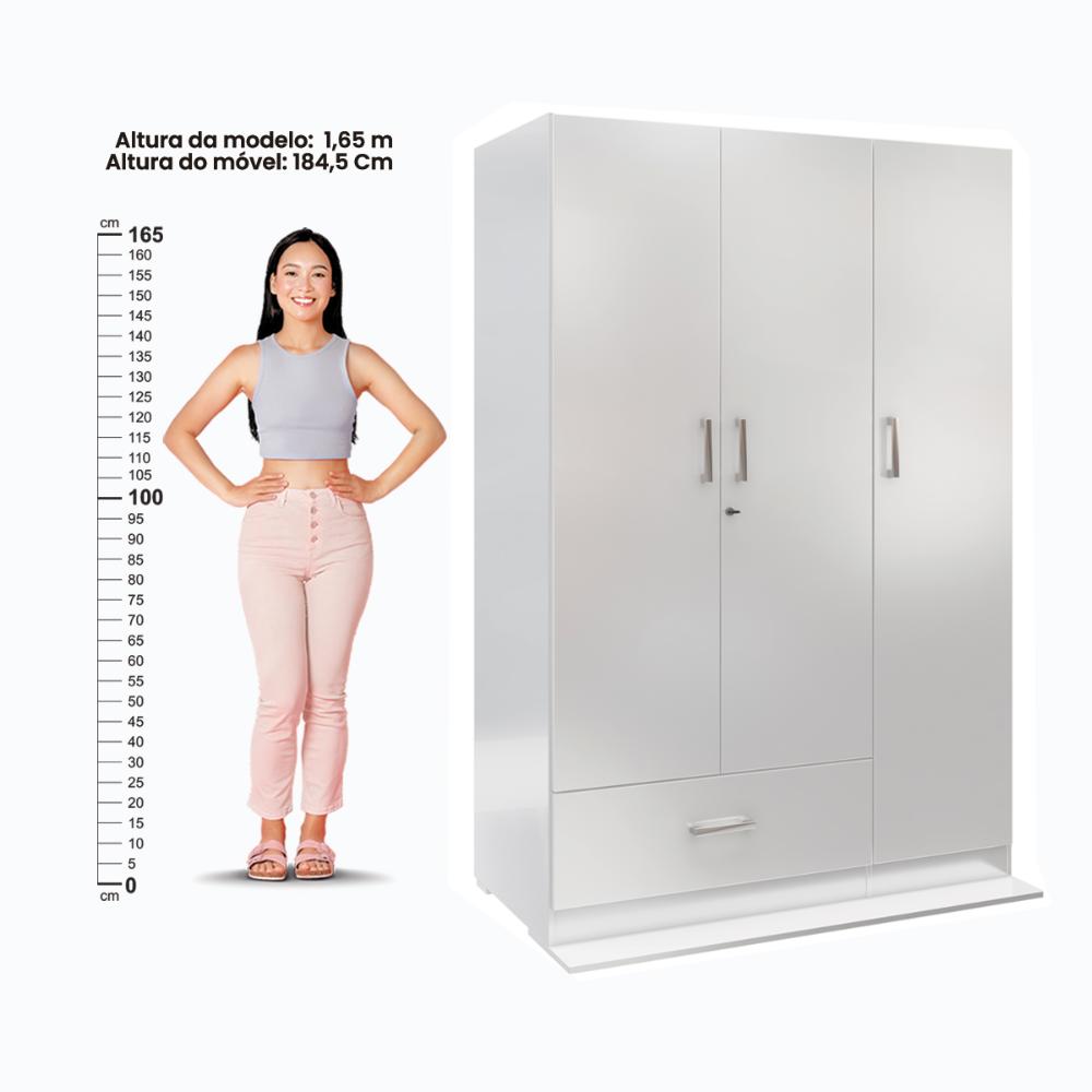 Guarda Roupa Ditália 3 Portas 1 Gaveta DM-578 Cor:Branco