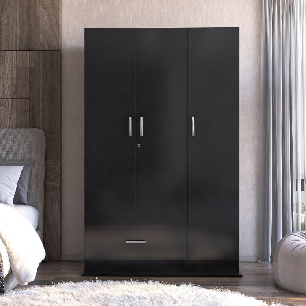 Guarda Roupa Ditália 3 Portas 1 Gaveta DM-578 Cor:Preto