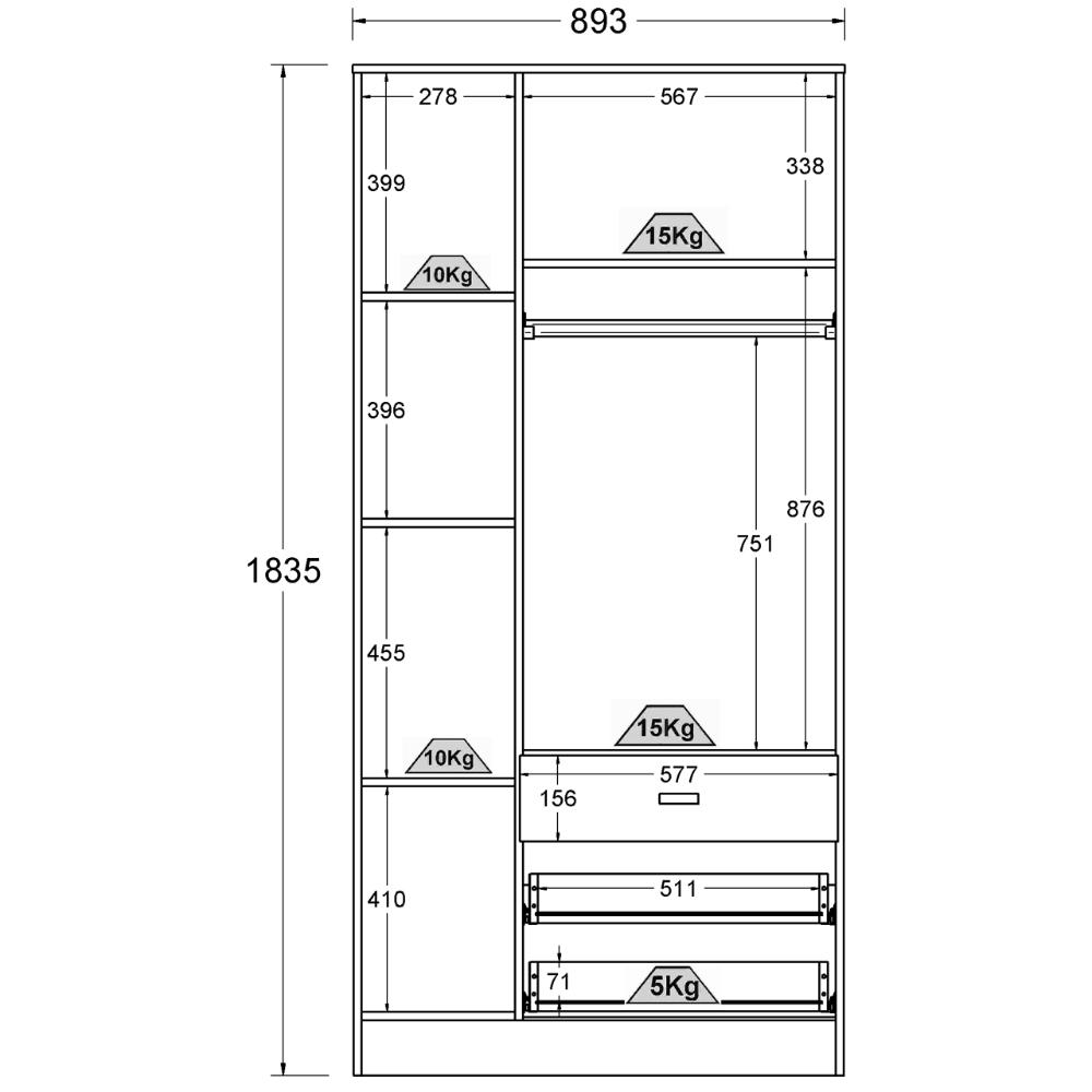 Guarda Roupa Ditália 3 Portas 3 Gavetas BB-322 Branco