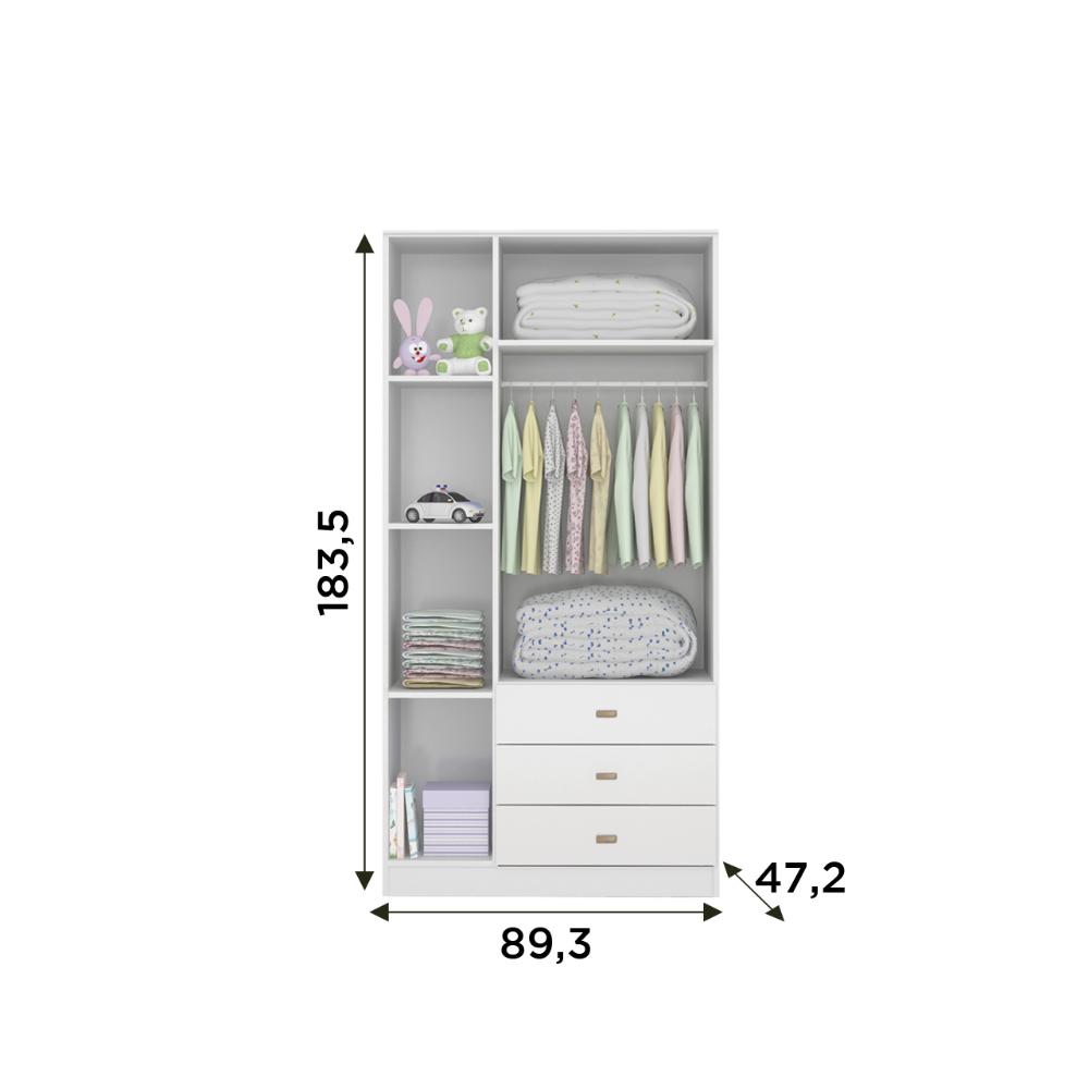 Guarda Roupa Ditália 3 Portas 3 Gavetas BB-322 Branco